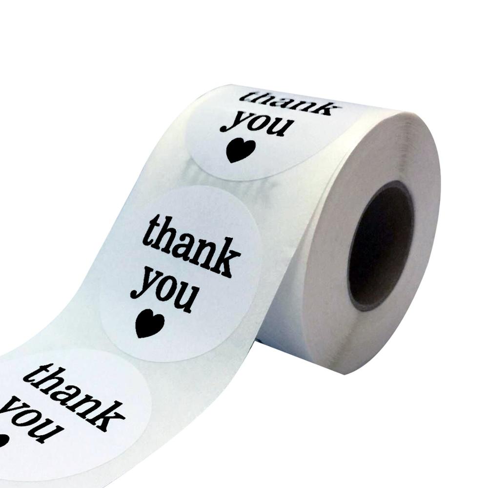 Dank u sticker label 2 &quot;wit semi-gloss dank u sticker met zwarte print 500 ronde sticker (2 inch)