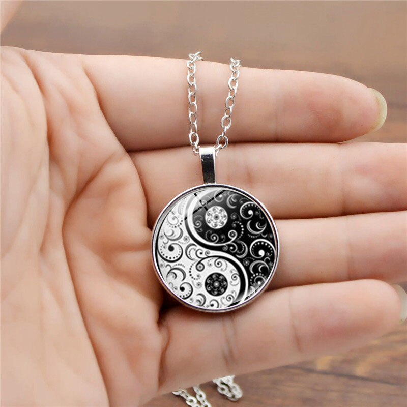 Yin yang tai chi cabochon glas vedhæng halskæde armbånd armbånd øreringe smykkesæt i alt 4 stk til kvinder og #39 smykker