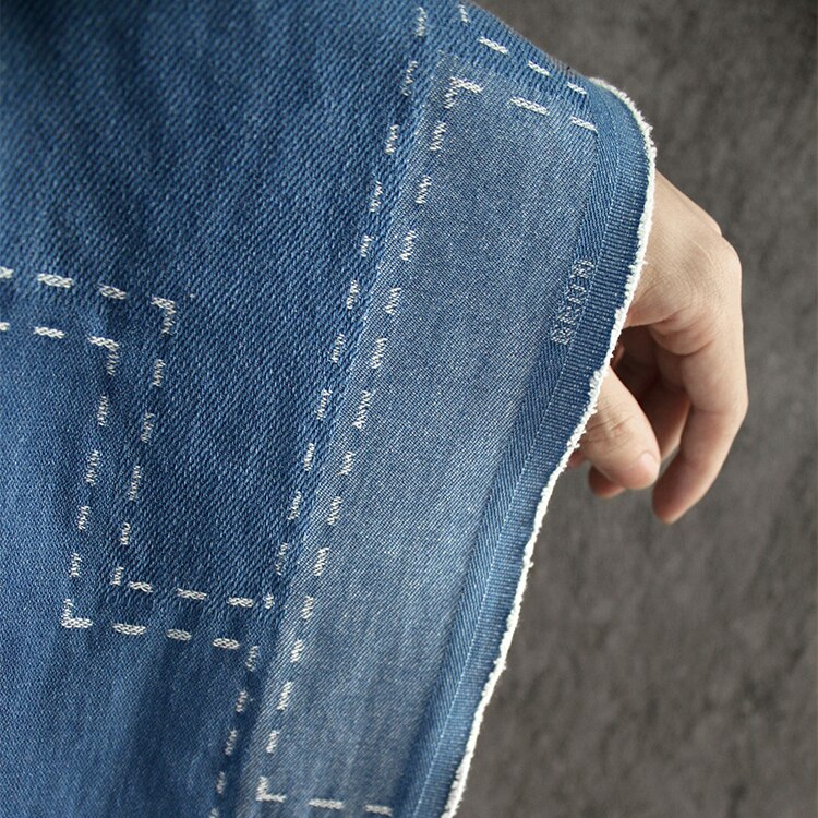 Irregular Rectangle Patchwork 150cm Width Original Washed Denim DIY Coat Jacket Blue & White Fabric CG091