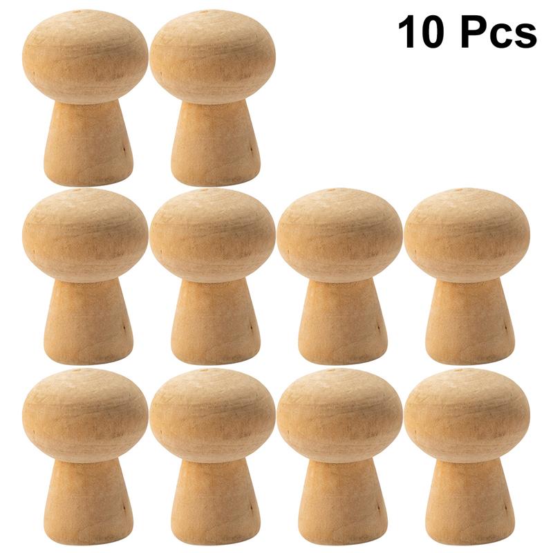 10PCS Wooden Mushroom Shape DIY Ornaments Hand Painting Adornments Decorative Wooden Decor For Boys Girls Students Light Brown