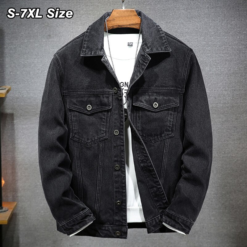 Chaqueta vaquera negra de S-7XL para hombre, abrigo informal holgado de gran tamaño, coreana, Hip Hop, ropa de de tendencia juvenil, primavera y otoño