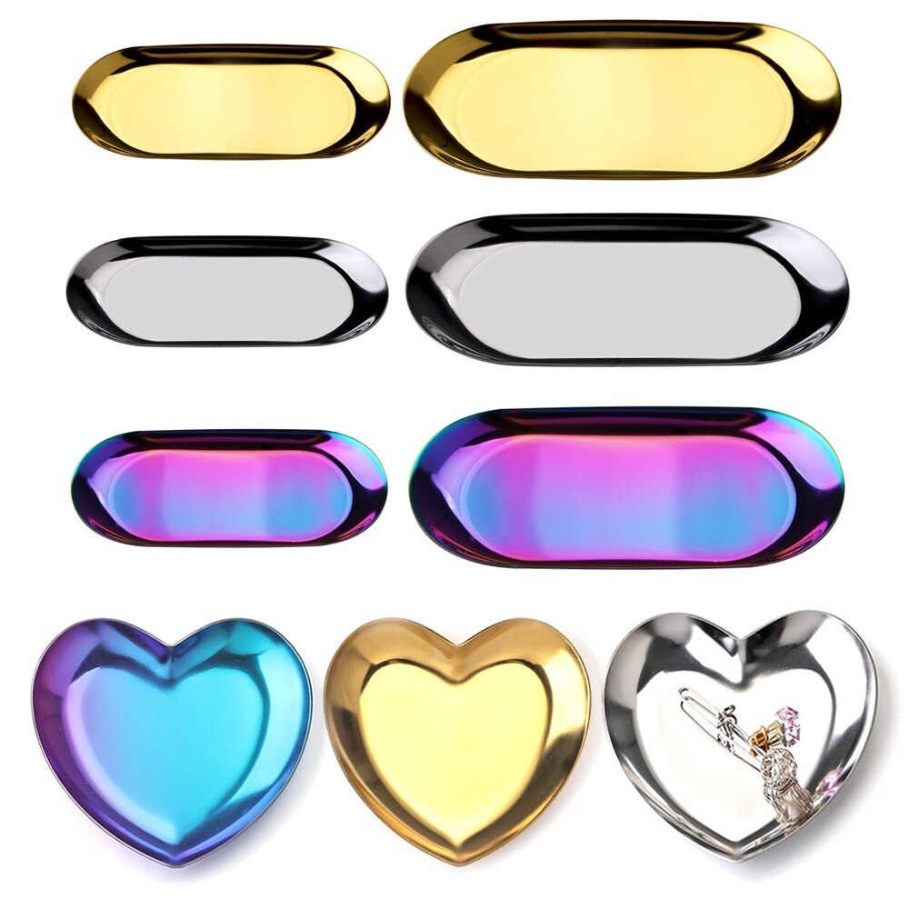 Stainless Steel Gold Storage Tray Fruit Snacks Jewelry Display Plate Kitchen Organizer Tools Metal Dessert Plate Home Storage
