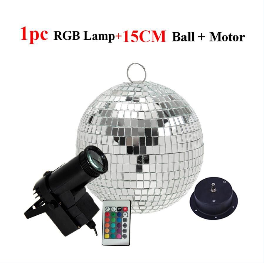 20CM 25CM 30CM Mirror Disco Ball With Remote Control RGB Beam Pinspot Lamp Rotating Silver Glass Ball For KTV Bar Wedding Party: 15CM Ball Add 1 Lamp / AC220V-240V