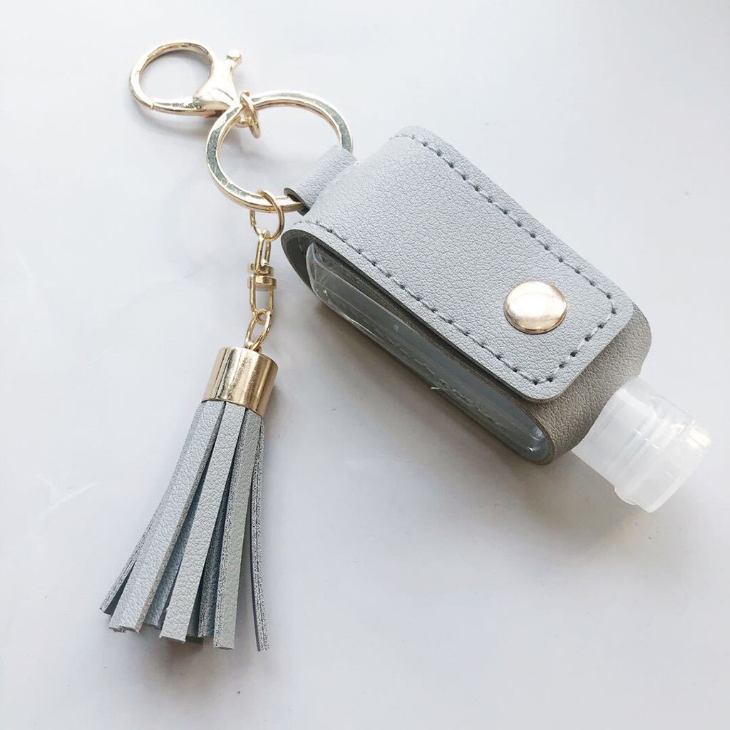Hand Sanitizer Leder Keychain Halter Reise Flasche Nachfüllbar Container 30ml Flip Wiederverwendbare Flasche mit Quaste Keychain Träger: D