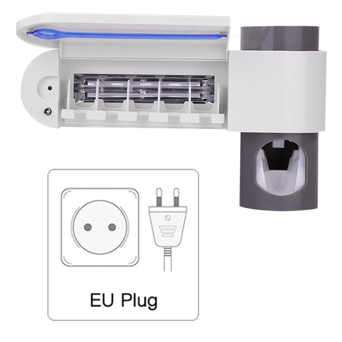 Antibacteria 2 in1 uv licht ultraviolet tandenborstelhouder automatische tandpasta knijpers dispenser thuis badkamer accessoires set: Lichtgrijs