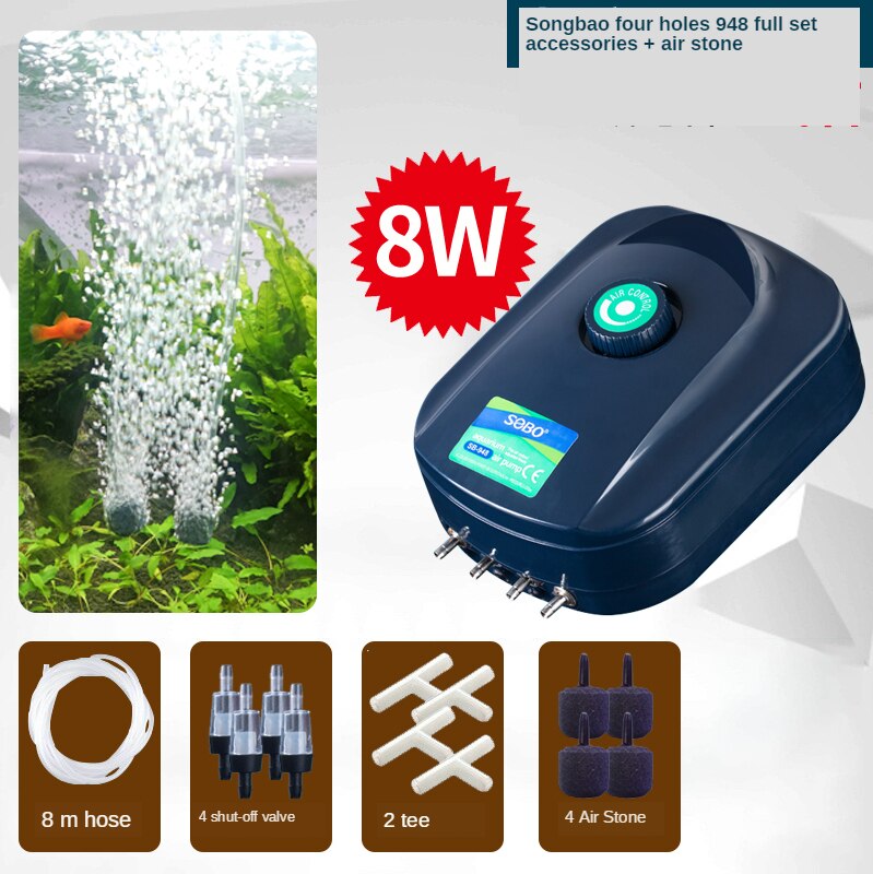 SOBO Aquarium Air Pump Fish Tank Increasing Oxygen Pump Adjustable Large Air Output Aeration Pump Air Compressor Accessories: 948     8W   P1