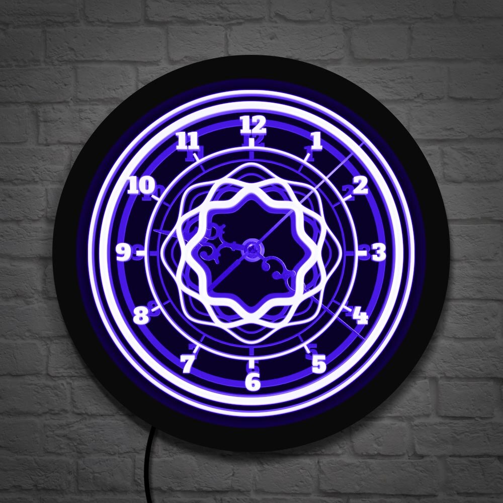 LED Lighting Multi-Coloured Retro Style Clock Wall Watch Mandala 3D Floral Pattern Arabic Numerals Decorative Clock Lighting Art