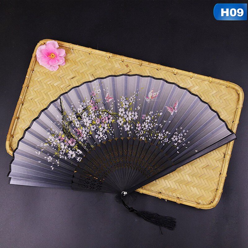 Ventilador de estilo chino japonés, ventilador plegable para decoración del hogar, adornos, estampado artístico manualidad para , abanico de mano para baile de boda: 9