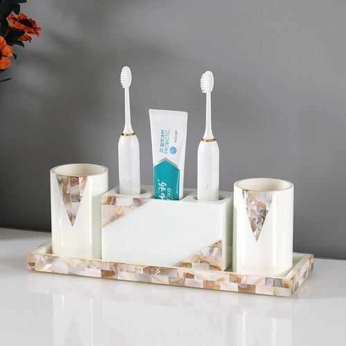 Coquille Résine Salle De Bains Ensemble Rince-bouche Tasse Lotion Bouteille Brosse À Dents Porte-Savon Porte-Boîte à Mouchoirs Aromathérapie Bouteille Boîte De Coton-Tige