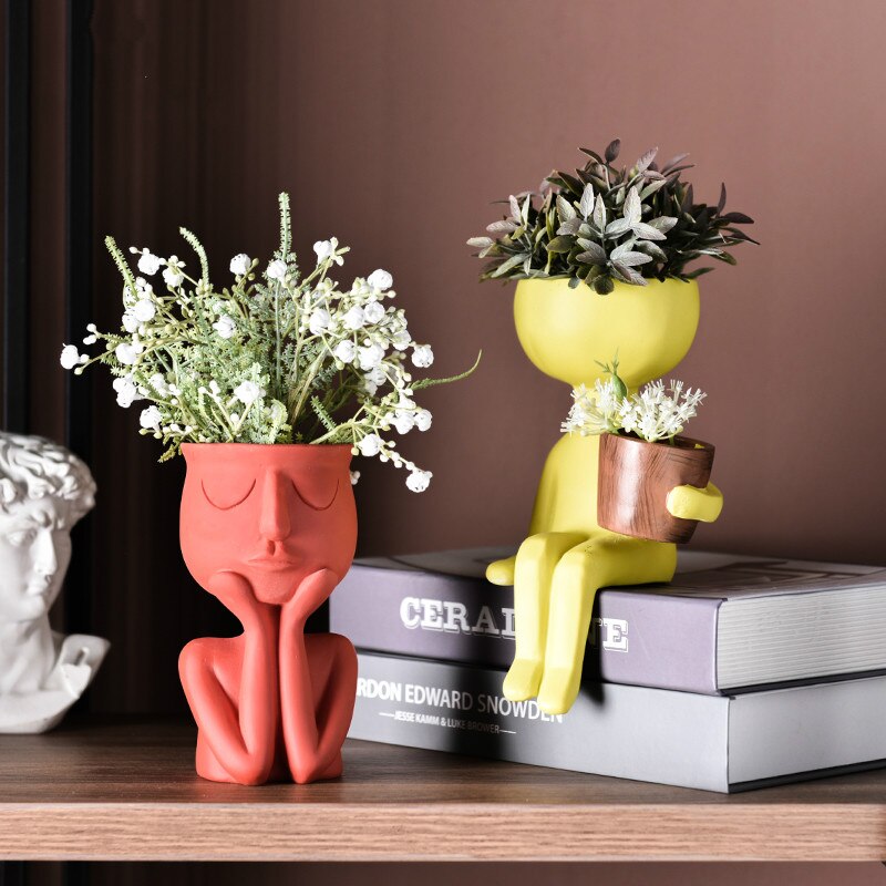 Luksus karakter portræt urtepotte skulptur nordisk ansigt potter arrangementer hjem skrivebord vase stue dekoration