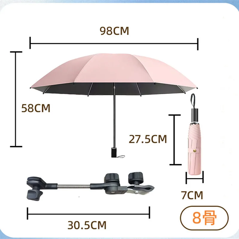 Guarda-chuva para carrinho dobrável, guarda-chuva com braçadeira, suprimentos de viagem portáteis, acessório para carrinho de criança ao ar livre