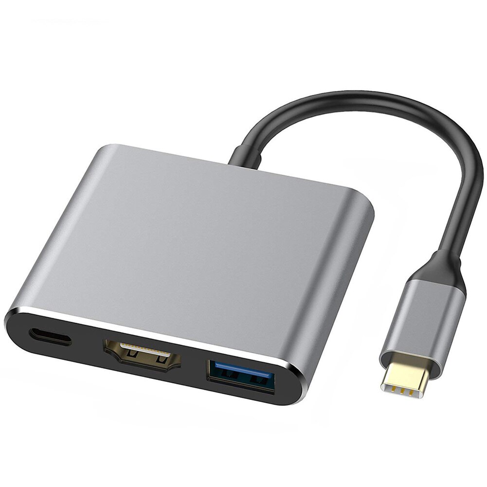 Adaptador HDMI 4K USB 3,0 tipo-c PD cargador portátil 3 en 1 USB 3,1 Adaptador convertidor HUB para ordenador Soporte para PC carga rápida PD: Grey