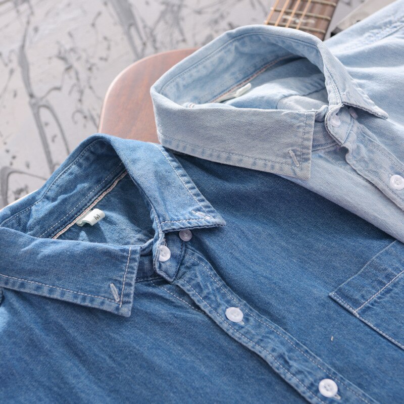 Denim Shirt casual men's short sleeved shirts slim breathes Cool hawaiianshirt