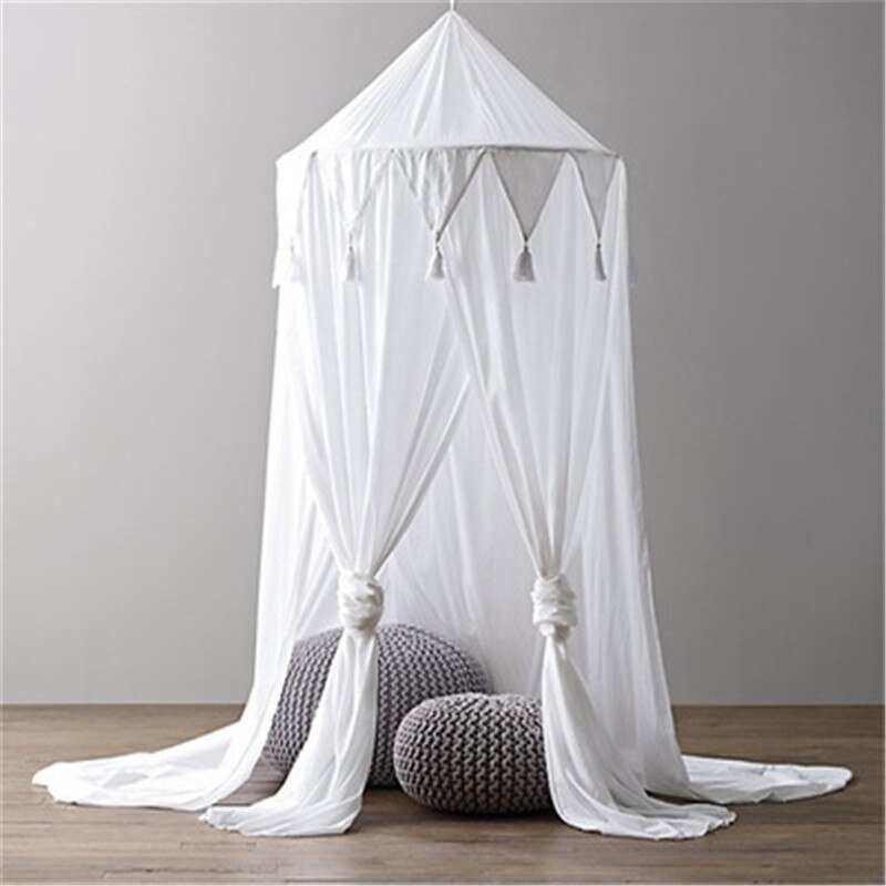 Decoración nórdica para el hogar, triángulo, borla, estrella, gasa, mosquitera para bebé, tienda de gasa para niños, de borla borde, manto de cama: White