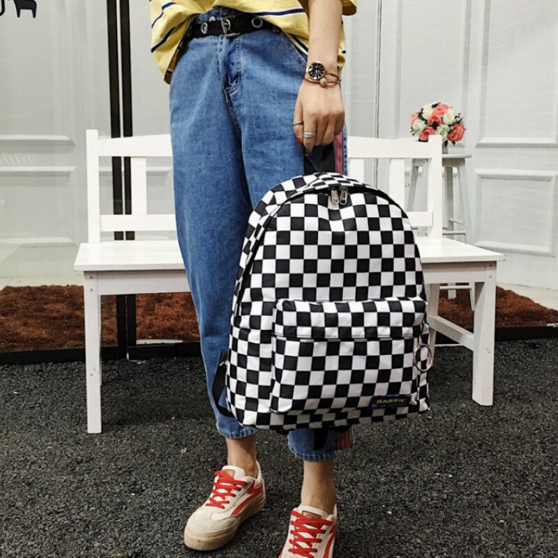 2019 Vendita calda plaid in Bianco e Nero Zaino casuale nylon Esterno Zaino Da Viaggio Collegio Sacchetto di Scuola Studente di Stile