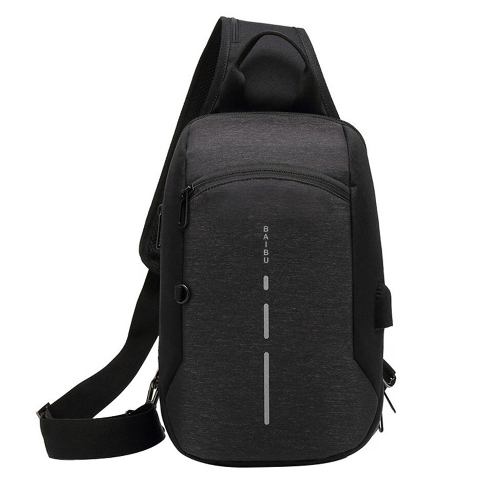 Men Waterproof Crossbody Bag Travel External USB Charge Chest Bag Male Sling Bag Daypack Messenger Bag Computer: Black