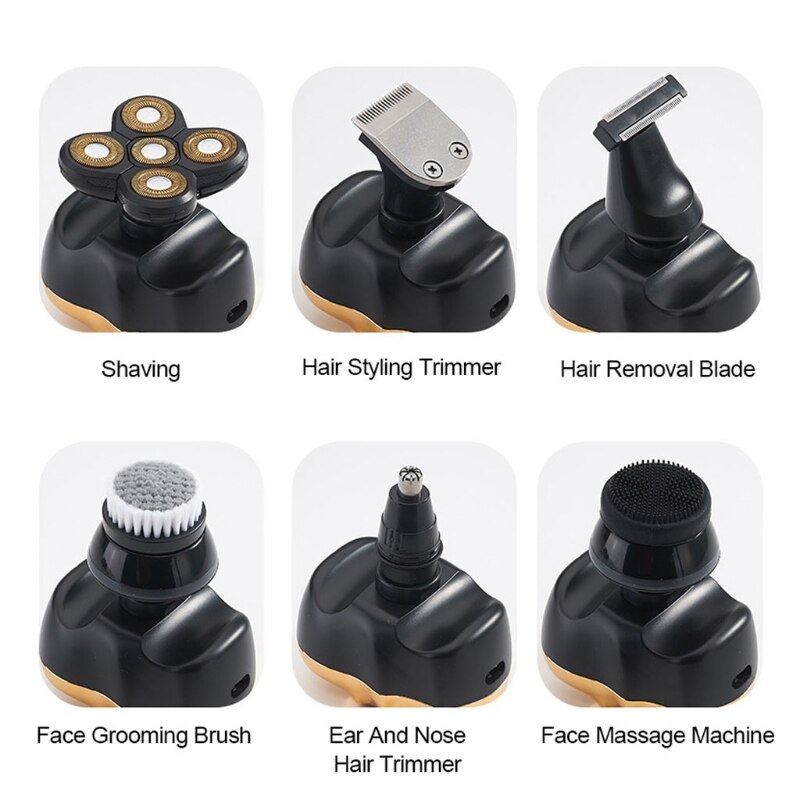 Halloween crâne rasoir électrique 6 en 1 tête chauve rasoir 5D rasoir rotatif multifonctionnel tondeuse à barbe nez oreille tondeuse pour hommes