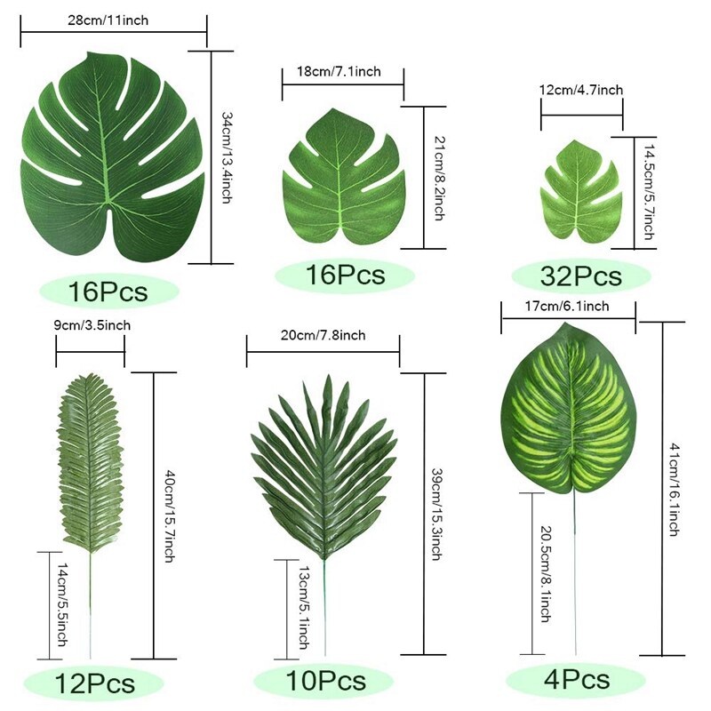 90 kunstige palme blade med stilk til tropisk fest dekoration aloha jungle strand jubilæum palme blade