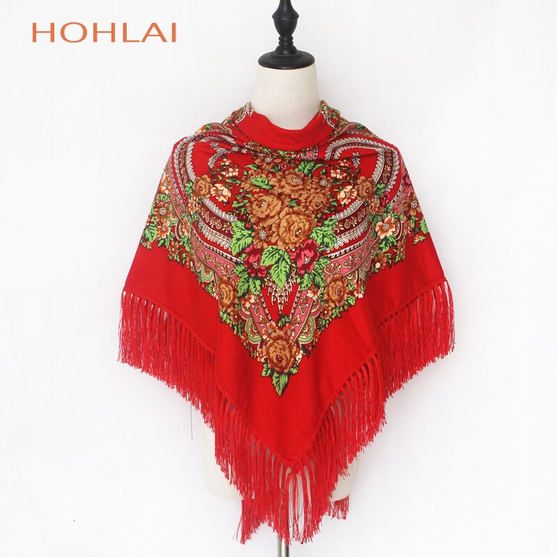 Vrouwen hart bedrukte kwast sjaals, russische grote maten bandana, warme poncho, stola sjaal