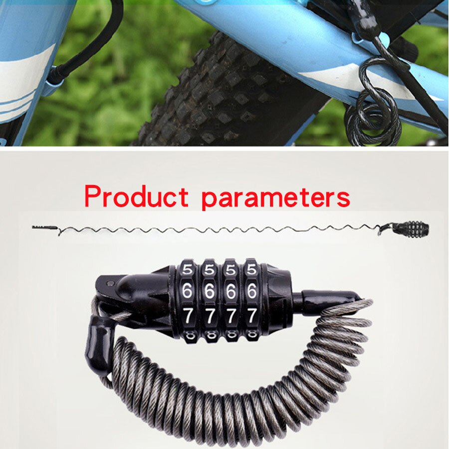Durable Mini Portable Anti-theft Bicycle Dock Lock Code 4 Digits Password Combination Disc Lock Cable Security Lock