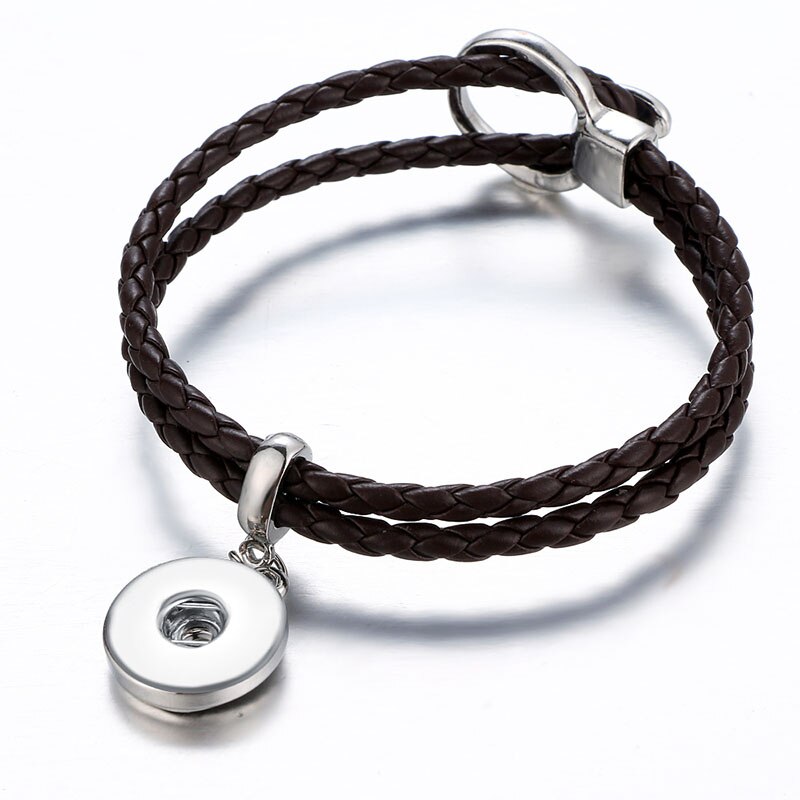 Beauty multi-color Leather simple Buckle Snap bracelet 20cm fit DIY 18MM snap buttons snap jewelry SE0204: brown