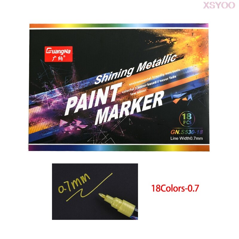 GN 6/12/18/24Colors Acrylic Paint Marker Pen 0.7-2.0Tips Metallic Marker Pens For Ceramic Rock Glass Porcelain Permanent Markers: 18 colors-0.7