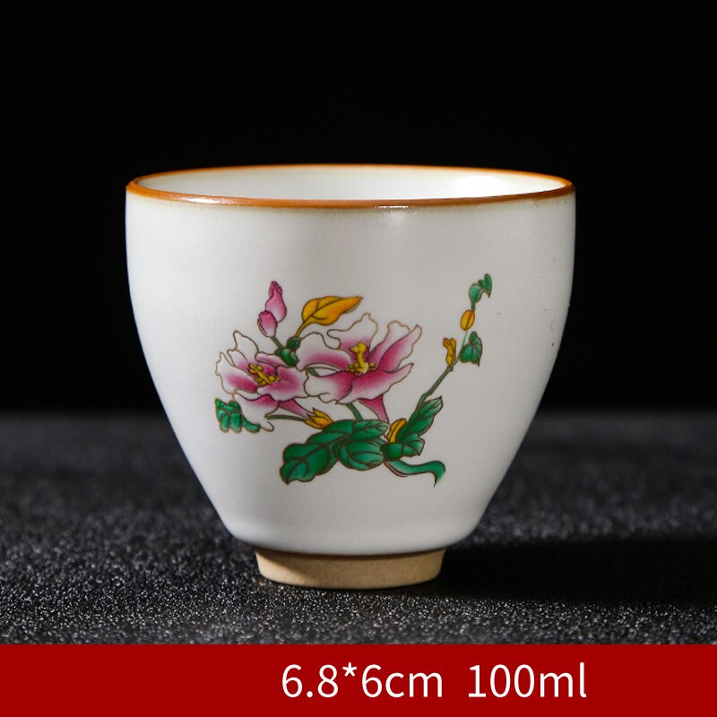 Taza de té China pintada a mano, juego de cerámica hecho a mano, taza maestra, tazón de té, taza individual portátil Personal, 4 piezas: B