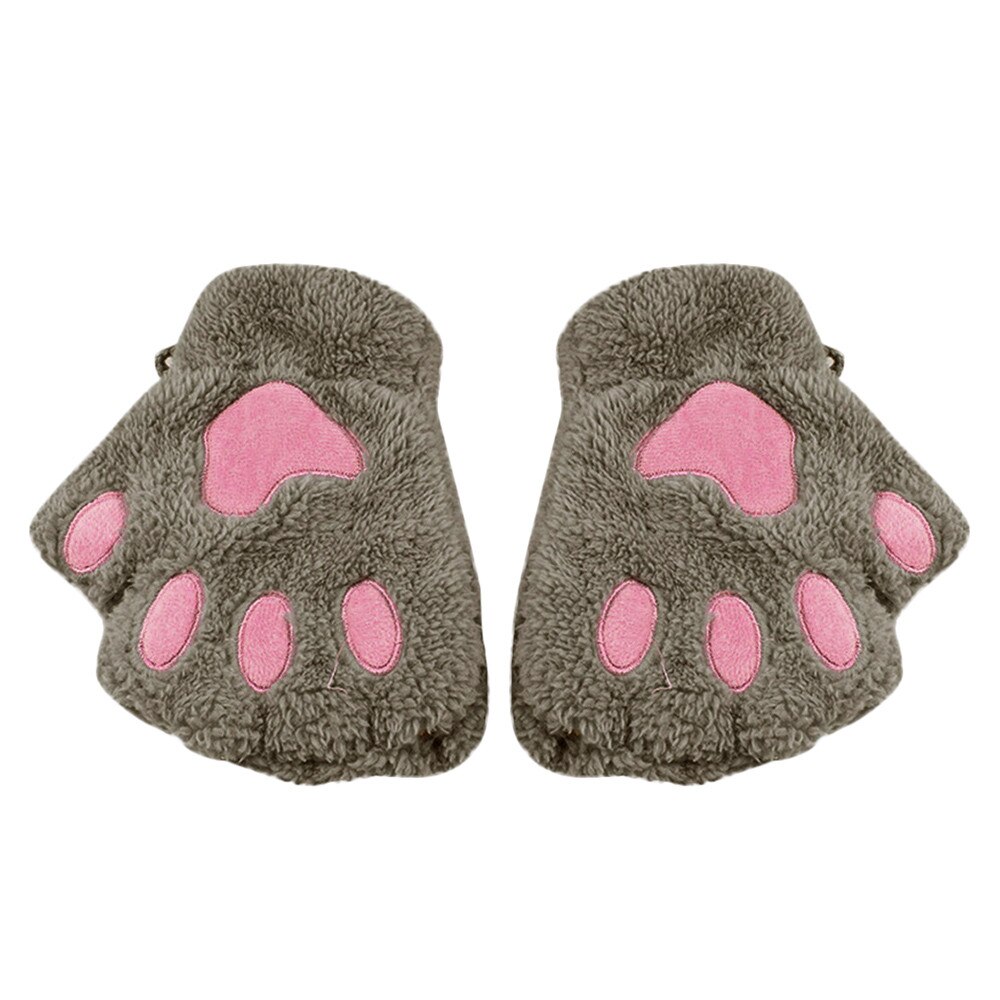 Winter Handschoenen Kids Leuke Cartoon Meisje Kat Claw Paw Vingerloze Winter Warmer Half Vinger Handschoenen Mitten YE11.5