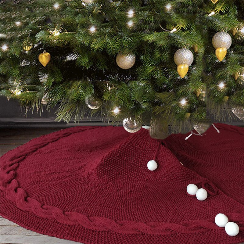 Christmas Tree Skirts 48inch Large Knitted Xmas Tree Mats Festival Family Party Accessories for Home Decoration: Burgundy