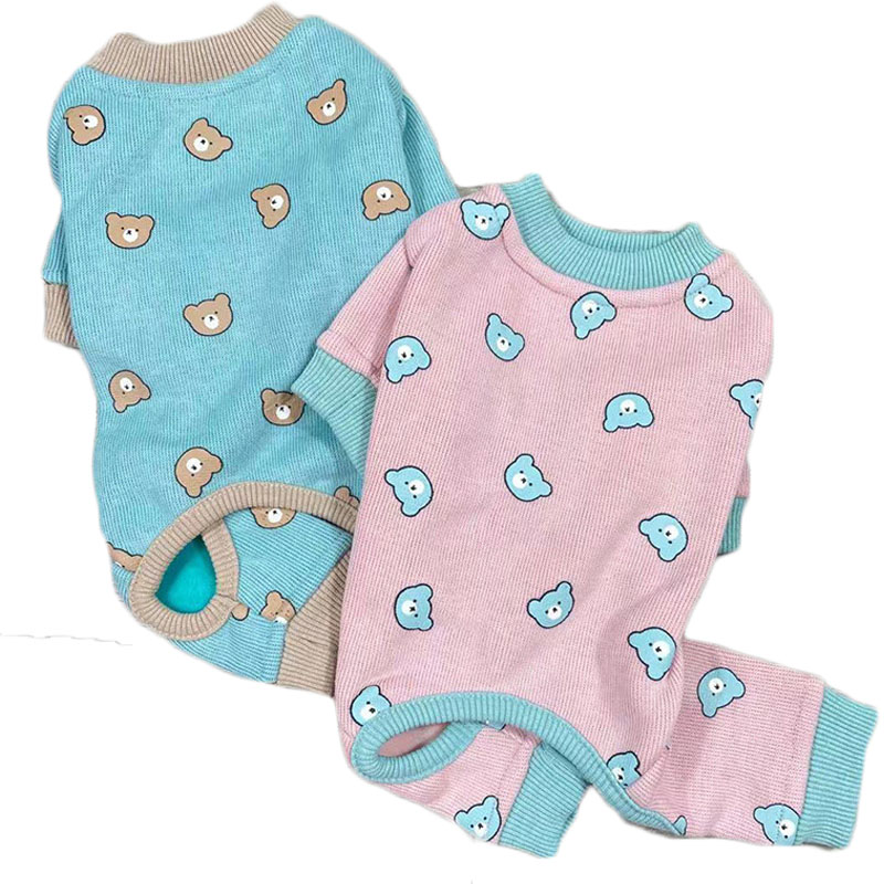 Ropa de algodón para gato, Mono para perro, pijama para perro, Sudadera con capucha, camiseta, chándal con estampado de oso, ropa para mascota Yorkie Bichon para Otoño e Invierno