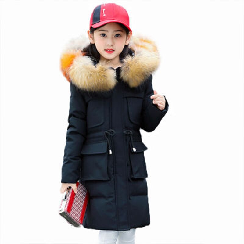 Winter Winddicht Kinderkleding Donsjack Meisjes Jas Warme Bovenkleding Voor Meisjes Kid Winter Lange Jas Bontkraag