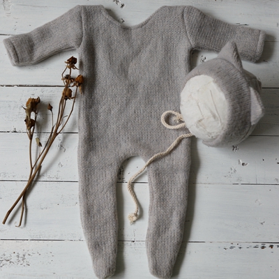 Newborn Photography Props Footed Rompers for Baby Boy Knitting Soft Photo Clothes Bebe Shooting Outfit DIY Prop Studio: Gray