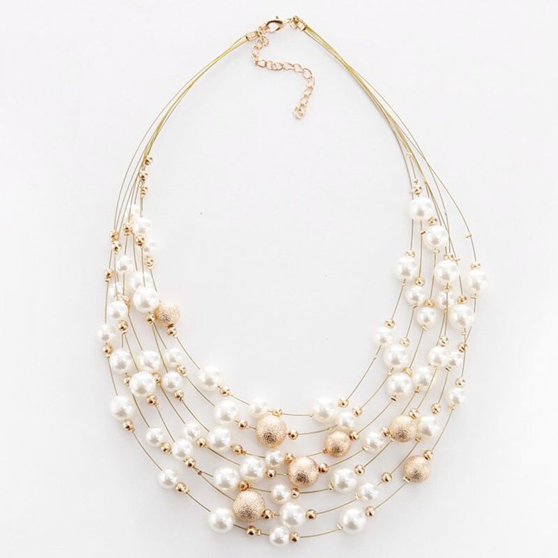 Arrivals Jewelry Gold Color Multi Layer Chains Imitation Pearl Necklaces For Women Party Wedding Bride Necklace: 1-Gold