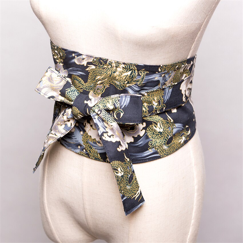 Japanse traditionele kimono riem retro harajuku kanagawa bloemenprint tailleband etnische cummerbunds vrouw yukata strik obi: Kleur 2
