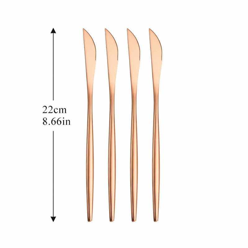 4Pcs Cutlery Dinnerware Set Stainless Steel Dinner Knife Cutlery Set Kitchen Complete Dinner Knife Tableware Set Golden Cutlery: rose gold 4pcs