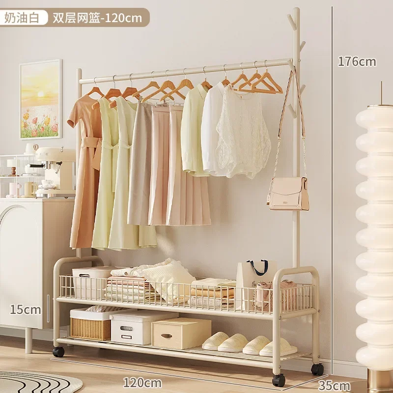 Bewegliche Kleider ständer Boden KleiderbüGel Ständer Lagerung Kleider schrank Hütte Ständer Aufbewahrung sbox Schlafzimmer möbel Perchero de Kuchen Garderobe Haken: Braun