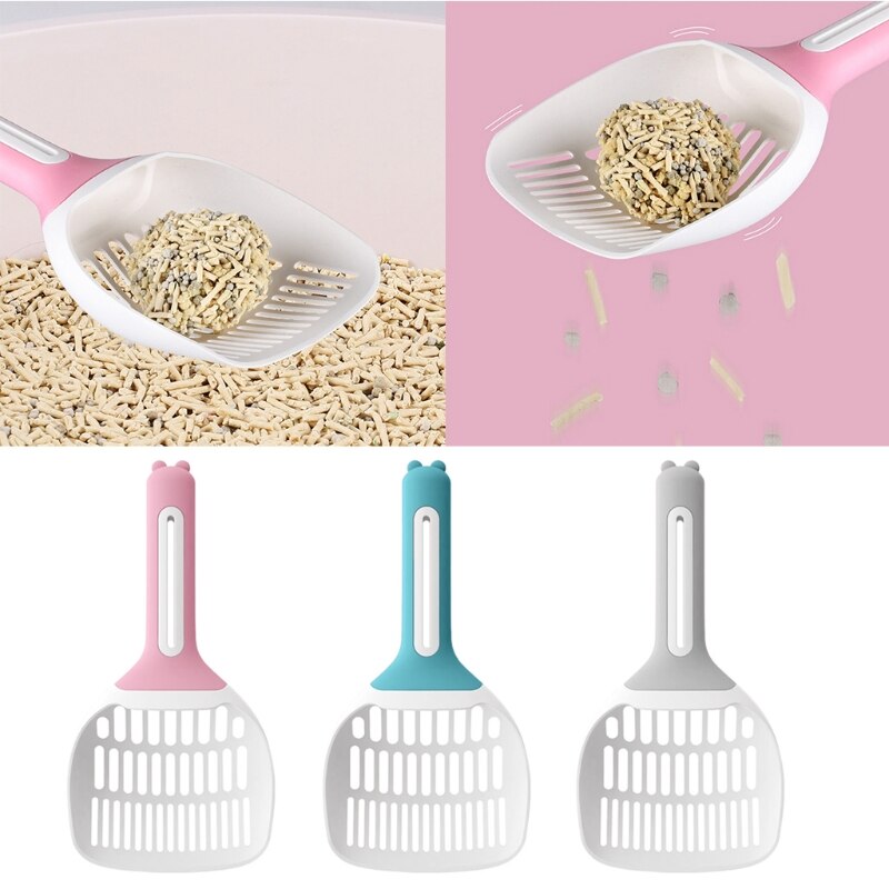Y5GB Cat Litter Scoop Eco-friendly PP Sifter Deep Shovel Long Handle Poop Sifting Kitten Pooper Lifter Grey/Blue/Pink
