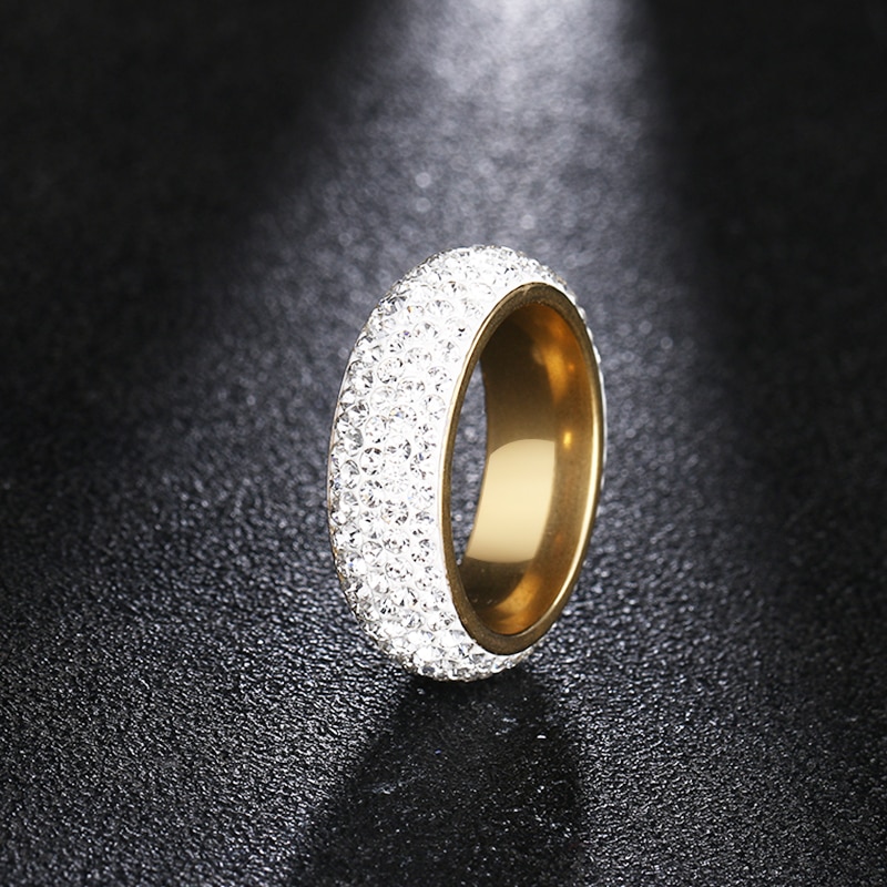 Dotifi 316L Rvs Ringen Voor Vrouwen Full Size 5 Rij Clear Crystal Engagement Wedding Ring Sieraden
