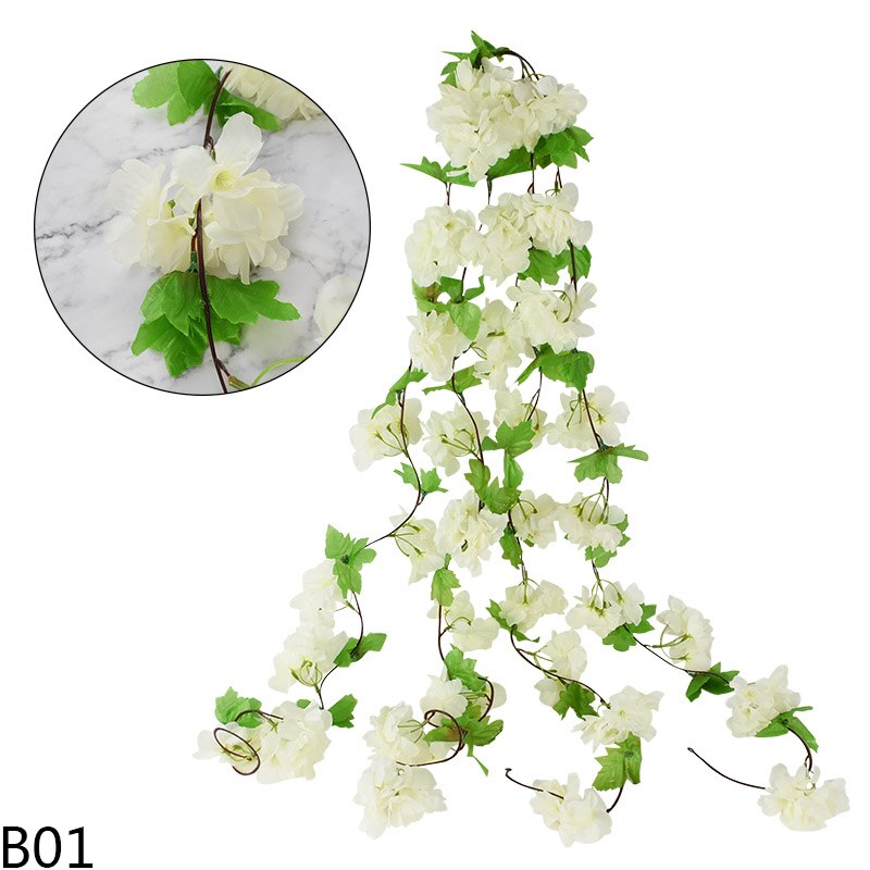 230cm wiśnia kwitnący kwiat winorośli sztuczne kwiaty Sakura girlanda Rattan na łuk ślubny strona główna ozdoba robić powieszenia na ścianie bluszcz: B01