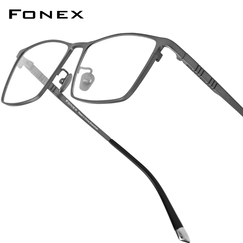 FONEX Titanium Glasses Frame Men Brand Square Eyewear Ultralight-Weight Japanese High-end Eyeglasses Frames 85641: GRAY