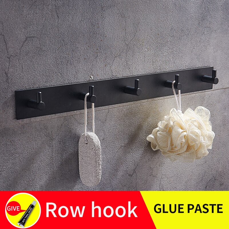 Handdoekrekken voor in de badkamer met haak, zwart, aan de muur gemonteerd, schroefloze installatie, slaapkamer, woonkamer, plankorganizer, rij haak: Rij haak