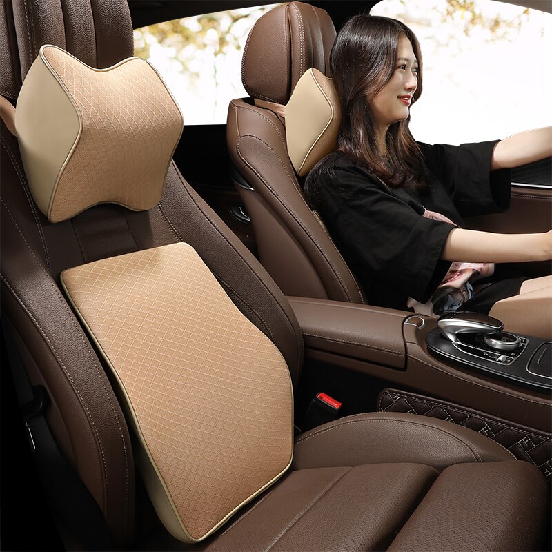Car memory cotton headrest neck pillow waist pillow Sew Car For Lexus IS IS250 IS250C IS300 IS300C IS350 IS350C F SPORT: Net cloth beige