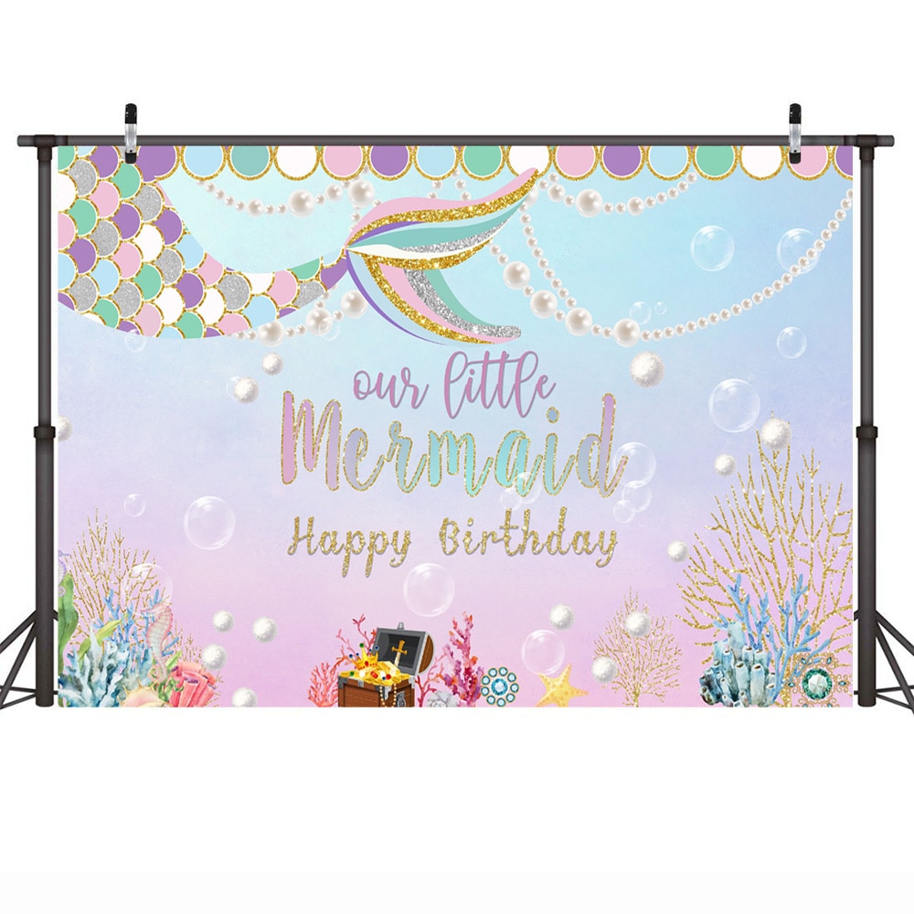 Little Mermaid Backdrop for Birthday Under The Sea Photography Background Rainbow Scales Gold Glare Glitter Pearl Baby Birthday