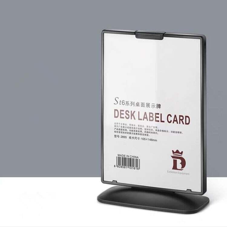 Cadre publicitaire en plastique Double face A6 105x148mm, pour Photo de bureau, Style Portrait, supports de panneaux inclinés en acrylique: A6 T Black