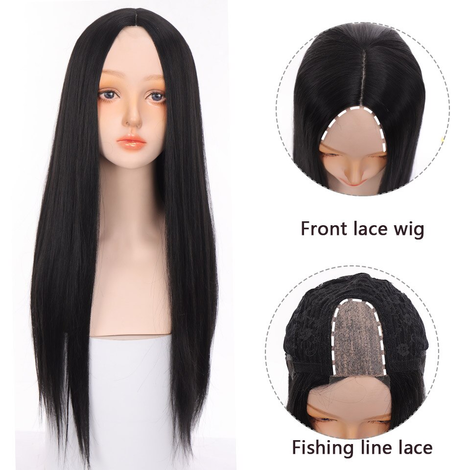 HOUYAN Women's Synthetic Lace Front Afro Wigs 30"Long Straight Black Natural High Density Heat Resistant Fiber For Black Women: 1B/27HL