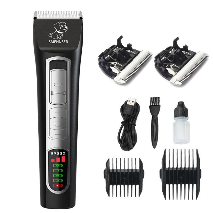 Tondeuse professionnelle Rechargeable pour animaux de compagnie, rasoir pour chiens et chats, ciseaux électriques, tondeuse, affichage LCD, Machine de coupe de cheveux: Black 2pcs blade