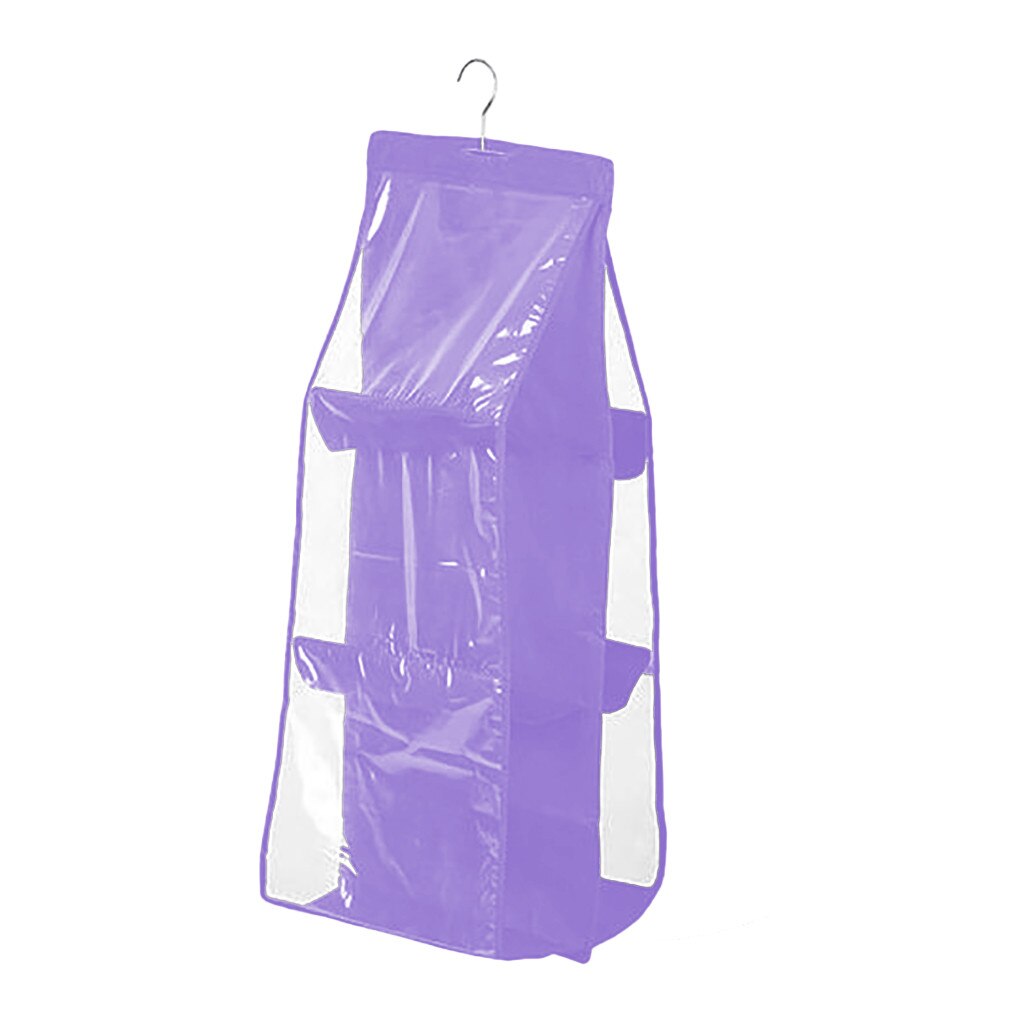 6 Mobiele Bouble-Zijdig Clear Garderobe Kast Ruimtebesparend Bag Organizer Kledingkast Opknoping 3-Layer 6-Bag opbergtas Ondergoed * J: Purple 