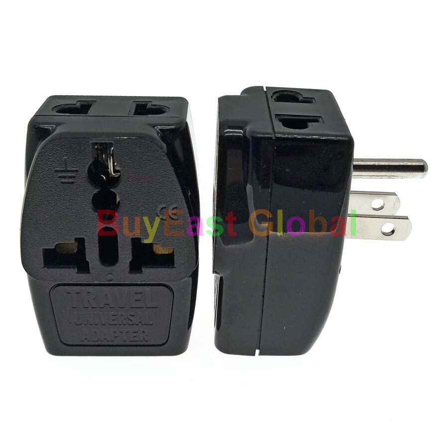 (Pack 2) 3 IN 1 - Universal to USA, Canada Electrical Plug Adapter AC100~250V 10A Black Color