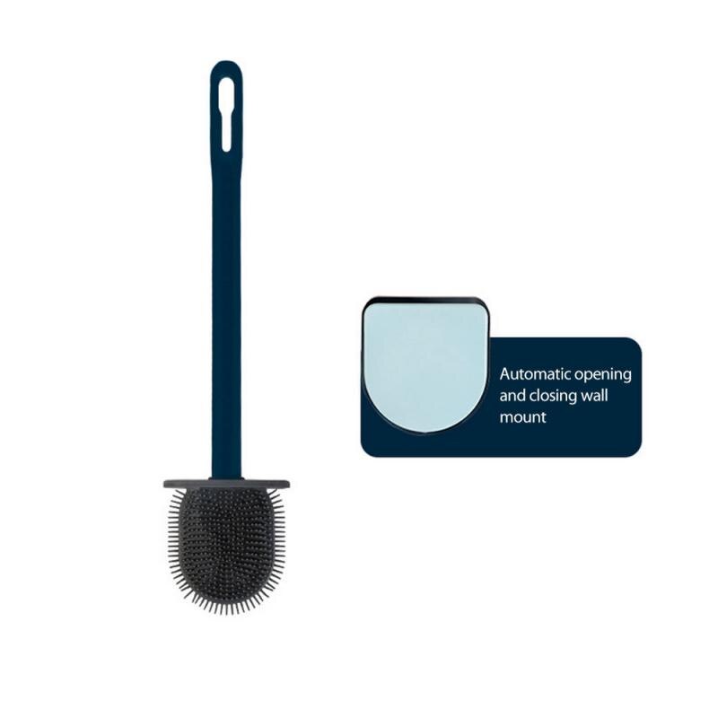 Silikon WC Wc Pinsel Flach Kopf flexibel Weiche Borsten Pinsel Mit Schnell Trocknend Halfter einstellen Reinigung Pinsel Für WC Zubehör: Blau mit Halter