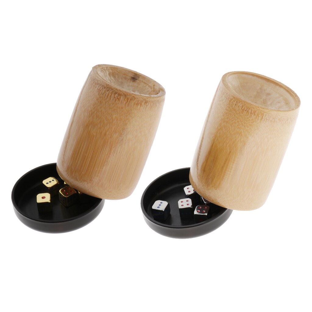 Professionelle Bambus Holz Würfelbecher mit 5Stck 6 Seitige Würfel Punkt Würfel für Farkle Spiele